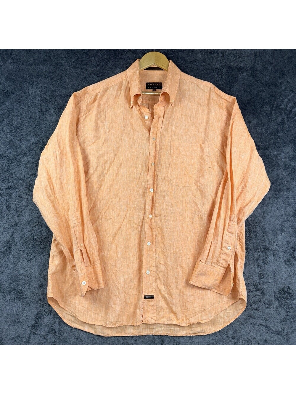 Robert Talbott Men's Orange 100% Linen Button Down Shirt Pocket Size L Resort
